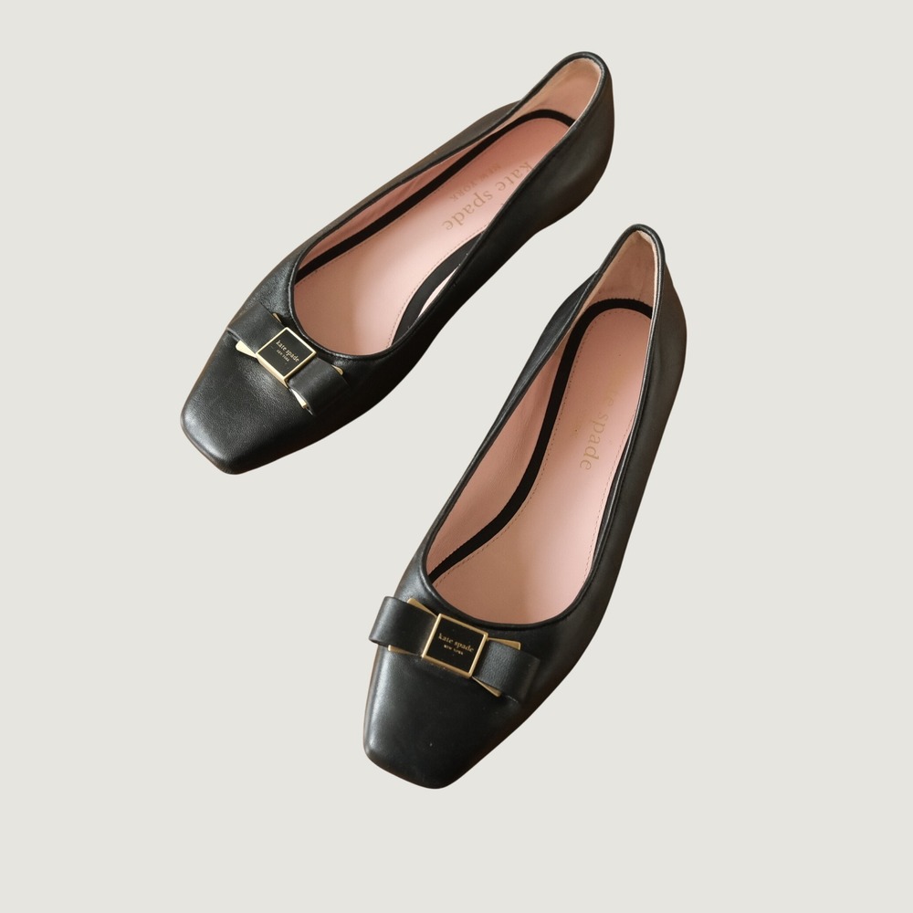 Kate Spade Bowdie Ballet Flats Women Black Bow Square Toe 6B Classic Designer